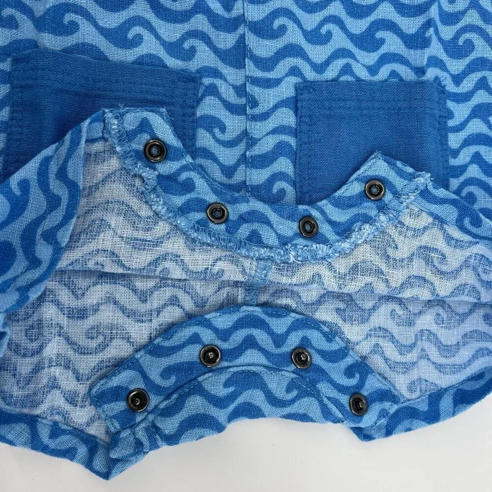 Old Navy Baby Romper Blue Wave Linen Blend Henley One Piece 6-12 months